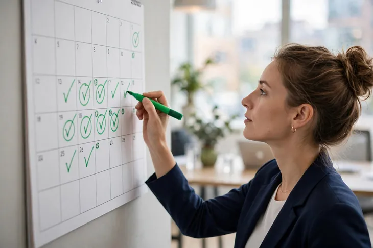 Angajat marcând zilele lucrătoare pe calendar