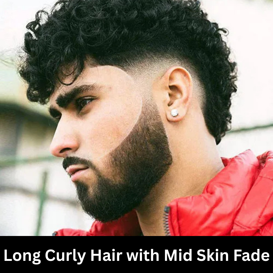 Long Curly Hair with Mid Skin Fade