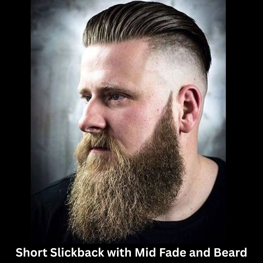 Short Slickback with Mid Fade and Beard