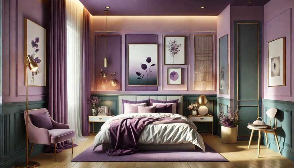 Purple Two Colour Combination for Bedroom Walls