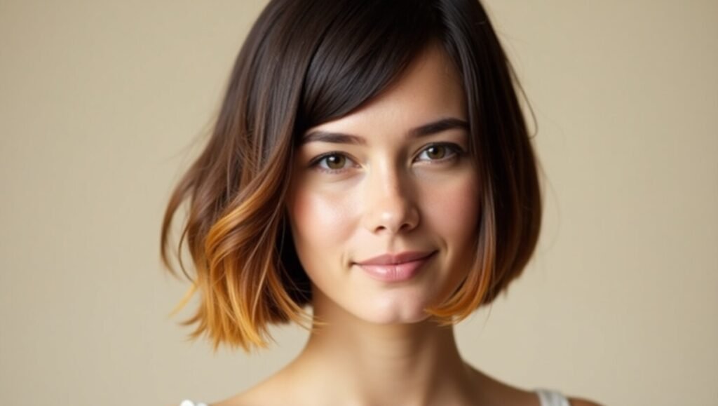 Blunt bob with subtle color accents and balayage