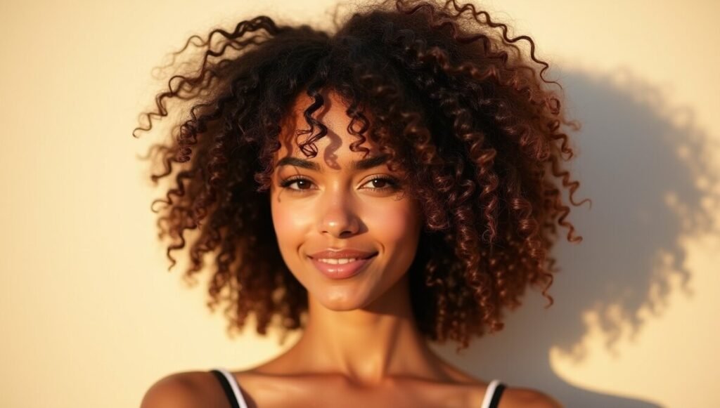 Curly blunt bob with natural volume and bounce