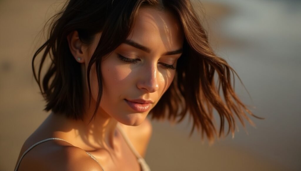 Long blunt bob with soft waves and a casual texture