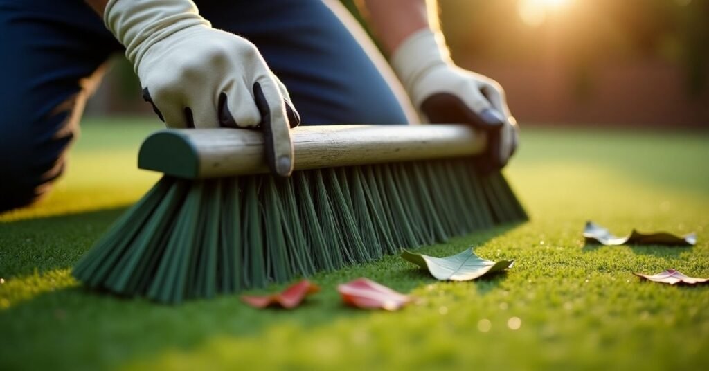 Brushing and cleaning turf to maintain freshness