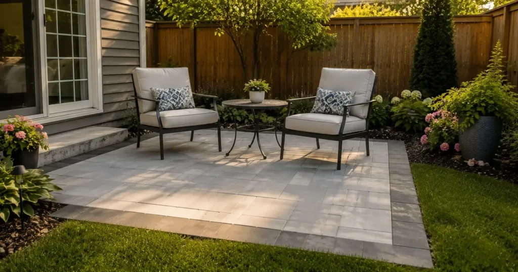 10x10 patio cost — small concrete patio in residential backyard 2026
