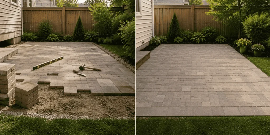 DIY patio tools and materials versus a professionally finished 12x12 patio