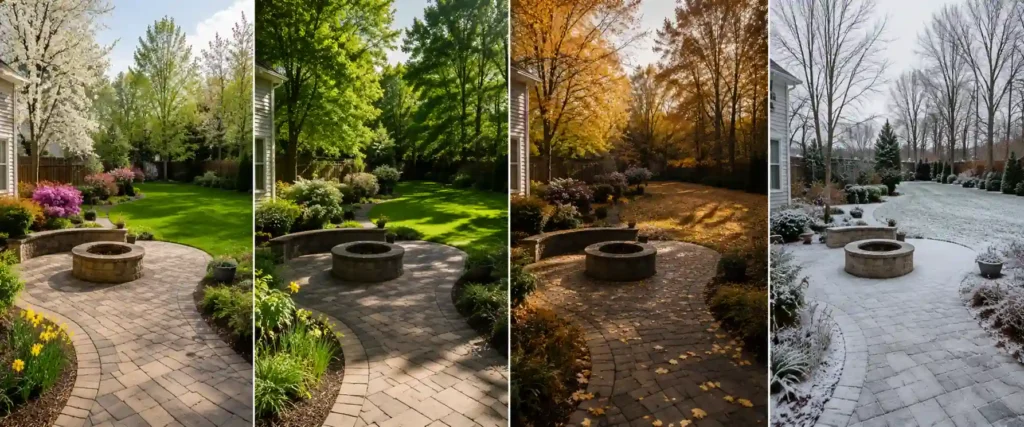 Four seasons patio pricing comparison showing spring summer autumn winter contractor availability