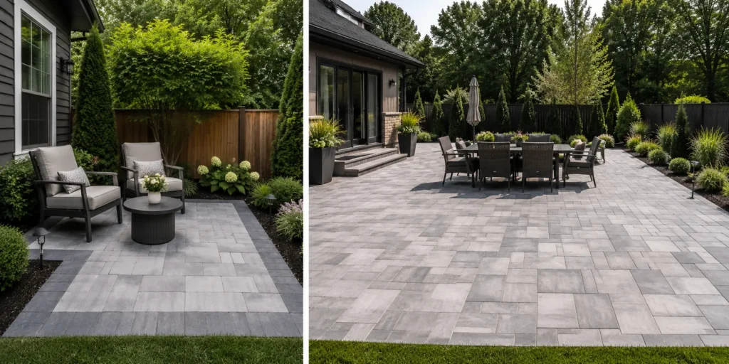 Small patio vs large patio size comparison in a residential backyard