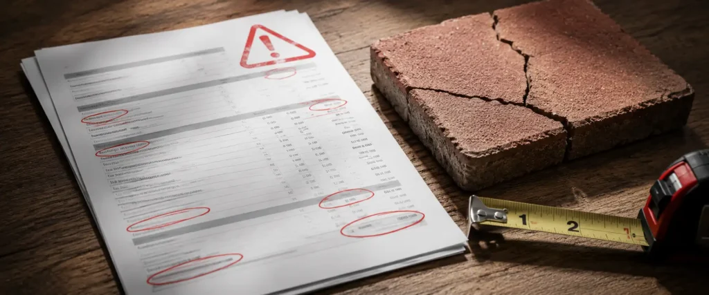 Red flag warning signs on a vague patio contractor quote document